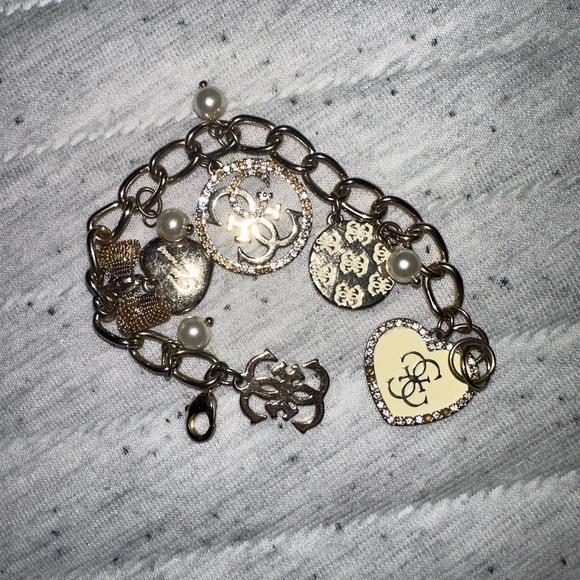 Guess Jewelry - Guess Gold and Silver Charm Bracelet with Pearls